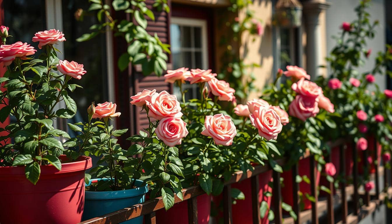 rose in vaso balcone, coltivare rose